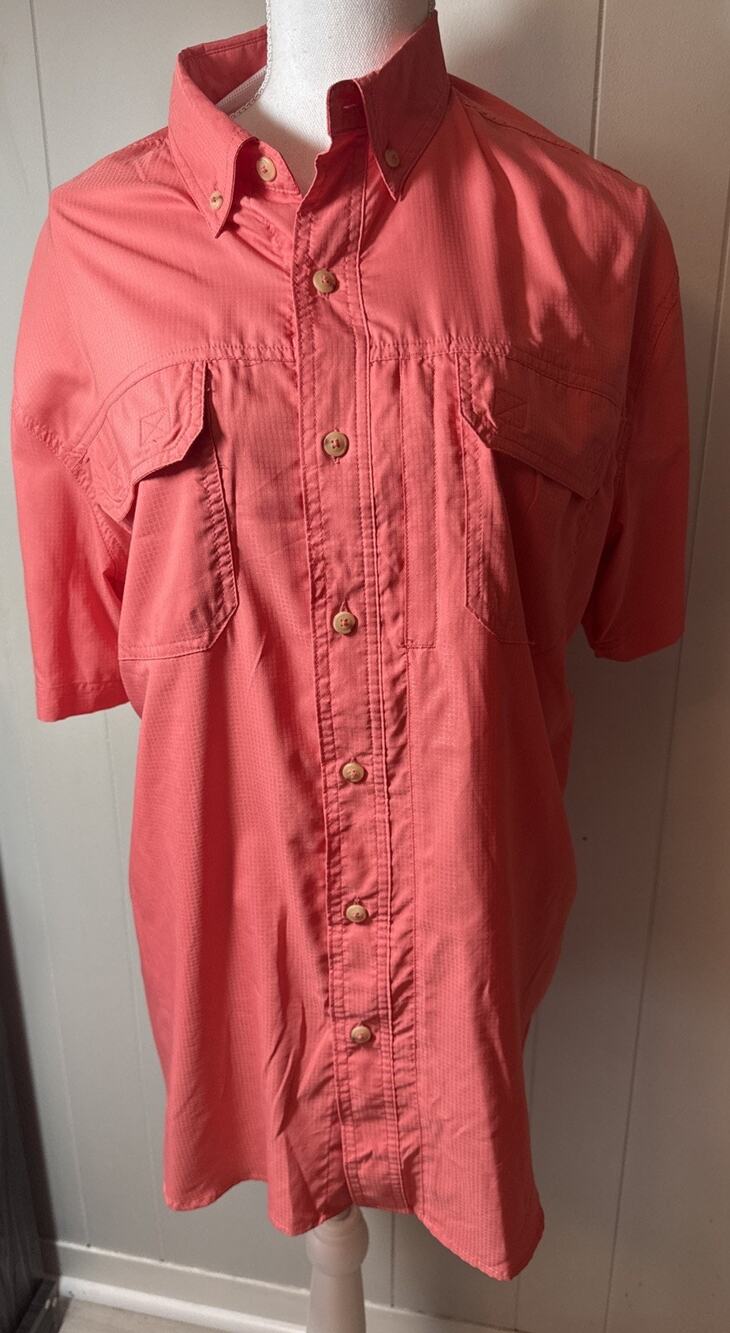 C E Schmidt Workwear Shirt Mens L Salmon Short Sleeve Vented Fishing Outdoors AA